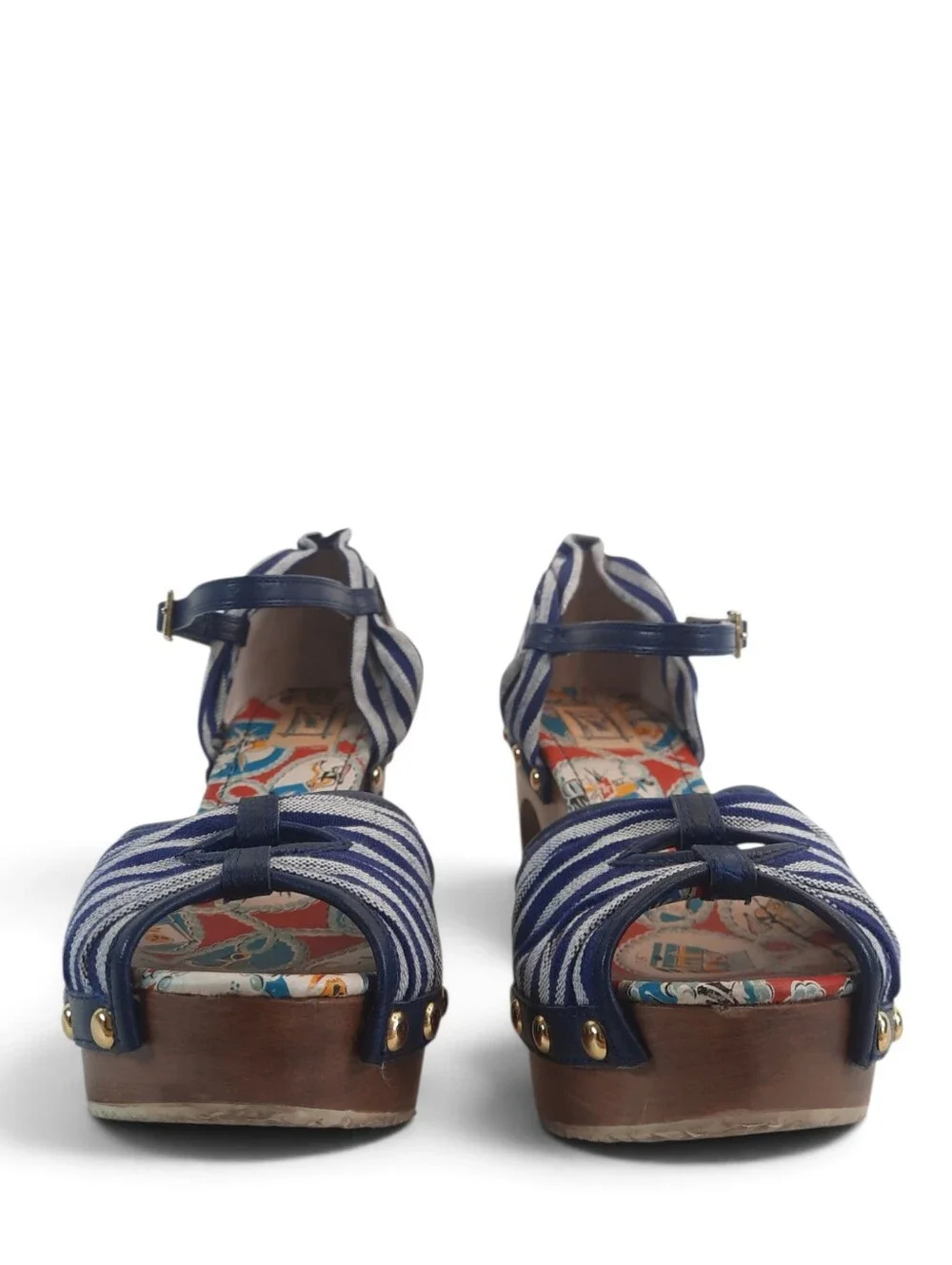 MISS L-FIRE Retro 50s Hawaiian Sandal Pin-Up Wood Platform Nautical Cut Out 9.5